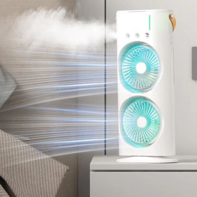 Quạt Phun Sương, Quạt Hơi Nước 2 Tầng , Quạt Tích Điện, Có Đèn Led, Quạt Để Bàn Mini Làm Mát Và Tạo Ẩm Không Khí - Hàng Nhập Khẩu