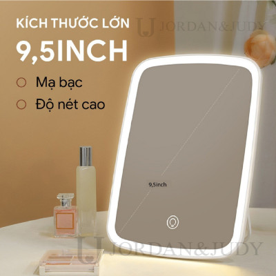 Gương Để Bàn Đèn LED Gương Cảm Ứng Để Bàn Trang Điểm Gương Có 3 Chế Độ Sáng Đổi Màu Sạc USB 23x16cm