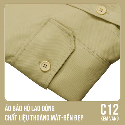 Áo bảo hộ lao động, chất liệu thoáng mát, bền đẹp - Mã C12 (Kem Vàng)