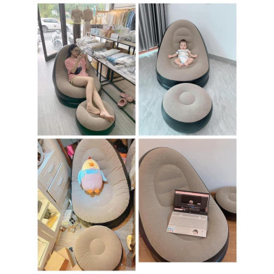 Ghế Hơi Tựa Lưng Bọc Nhung Mềm Mịn Êm Ái - Đệm Hơi Lót Chân Cao Cấp - Ghế Sofa Hơi