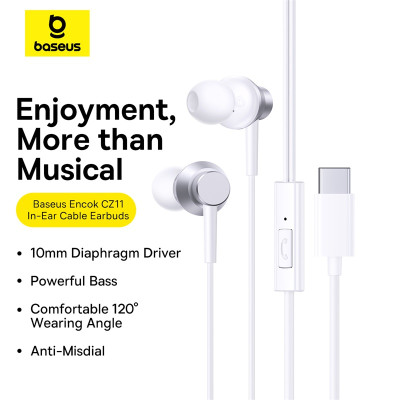 Tai nghe Type C Baseus Encok CZ11 Wired Earphones dùng cho iphone15 iPad Samsung Laptop - Hàng Chính Hãng