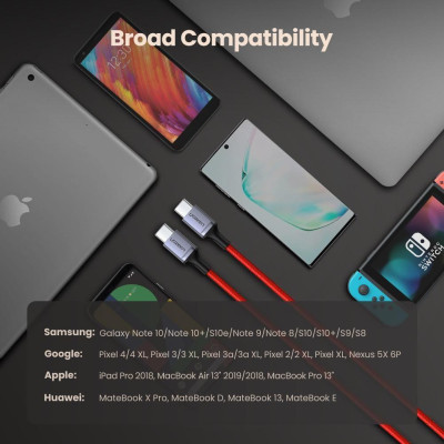 Ugreen UG70296US294TK 2M 60w màu đỏ cáp usb 2 đầu type C hỗ trợ sạc nhanh đầu bọc nhôm chống nhiễu - HÀNG CHÍNH HÃNG