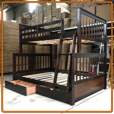 Giường 2 tầng màu nâu Tundo trên 1m2 dưới 1m4 kèm 2 học tủ