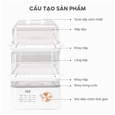 Nồi hấp điện đa năng LEBENLANG LBEL5030 hấp 2 tầng,12L tiện lợi, 800W, bảo hành 2 năm - hàng chính hãng