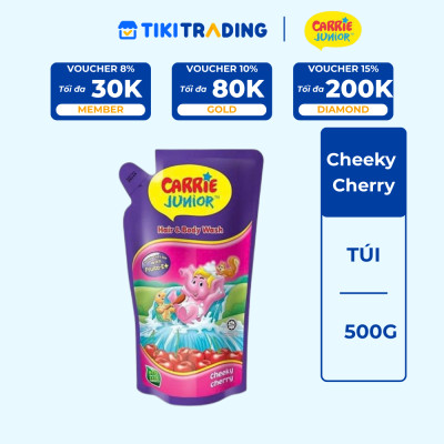 Túi Sữa Tắm Gội cho bé Carrie Junior Hương trái cây thiên nhiên Cheeky Cherry 500G