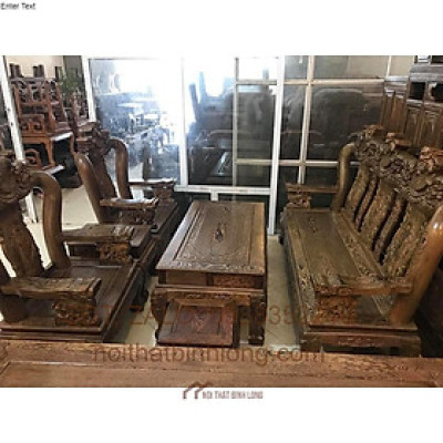 Bàn ghế gỗ phòng khách nghê ba đầu gỗ mun đuôi công