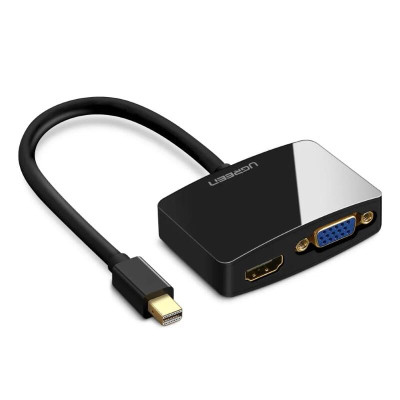 Ugreen UG10439MD108TK Màu Đen Bộ chuyển đổi Mini DP sang HDMI + VGA hỗ trợ phân giải 1080P - HÀNG CHÍNH HÃNG