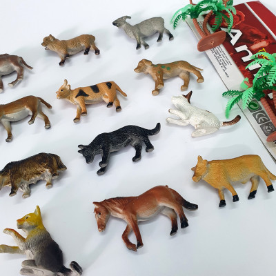Bộ sưu tập 12 đồ chơi mô hình động vật nuôi trong trang trại kèm cây trang trí (4-7cm)