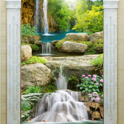 Tranh dán tường cảnh thác nước đẹp khổ dọc LV-0152