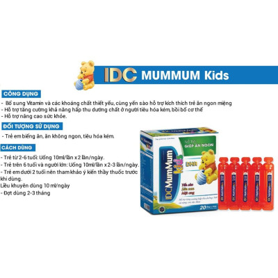 Siro ăn ngon cho bé, siro ăn ngon IDC Mum Mum ăn ngon ngủ ngon tiêu hóa khỏe, trẻ ăn ngon hộp 20 ống