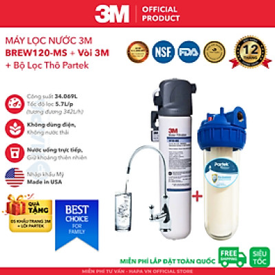 [SIÊU TỐC] Combo Máy Lọc Nước 3M BREW120-MS Không Dùng Điện, Công nghệ NANO - Hàng Chính Hãng 3M, Nhập Khẩu Mỹ