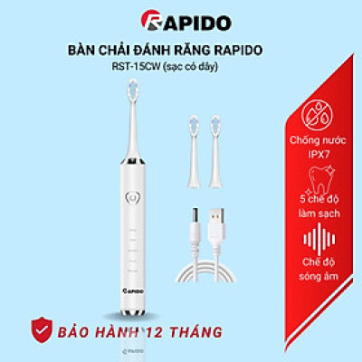 Bàn chải điện thông minh RST-15CW sạc type C, chống nước, làm sạch bằng sóng siêu âm, chế độ tự ngắt - Hàng chính hãng