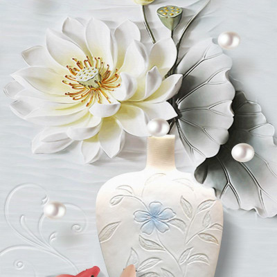 Tranh dán tường 3D hoa sen trắng 1 TDT03