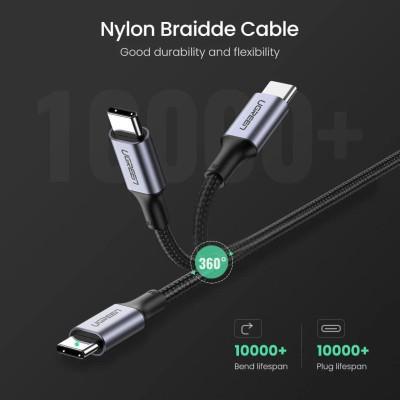 Ugreen UG70427US316TK 1M 100W PD màu đen cáp USB 2 đầu type C dây bện dù đầu bọc nhôm - HÀNG CHÍNH HÃNG