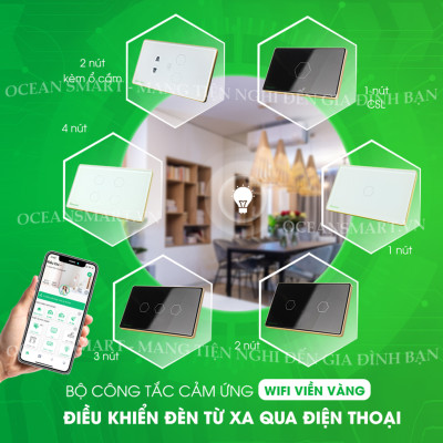 Công Tắc Cảm Ứng Wifi Hunonic, Công Tắc Kèm Ổ Cắm Thông Minh Hình Chữ Nhật Có Viền 2IN1 - HN02SMC
