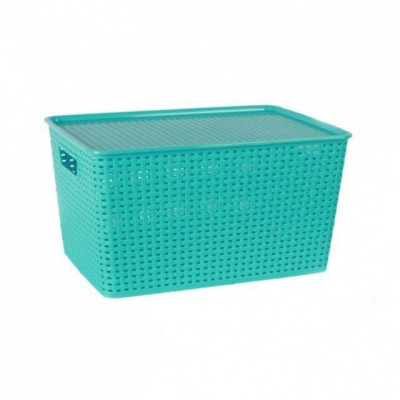  Thùng đựng đồ bằng nhựa giả mây có nắp đậy.