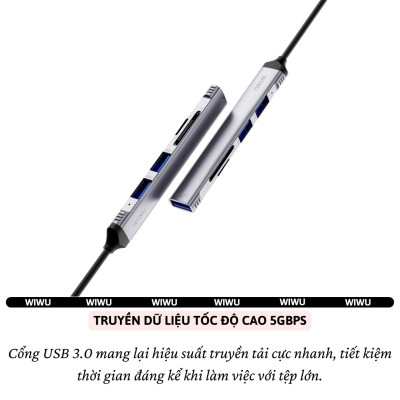 Hub chuyển đổi chia cổng USB-C / USB-A 5in1 USB 3.0 + 2xUSB-A + Micro SD + SD hiệu WIWU Zolo cho Macbook Laptop cho iPhone - Hợp kim nhôm, nhỏ gọn, bền bỉ, đa năng truyền dữ liệu nhanh chóng - Hàng nhập khẩu