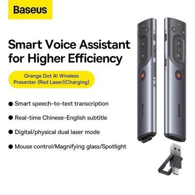 Bút Trình Chiếu Baseus Orange Dot AI Wireless Presenter WKCD020013, Nhận Diện Giọng Nói & Sử Dụng Màn Hình TV- Hàng Chính Hãng