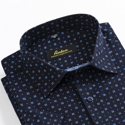 Áo Sơ Mi Nam Công Sở Trung Niên Ngắn Tay Xanh Tím Than Vải Cotton Họa Tiết Hoa Nhí  thương hiệu Anton – 809
