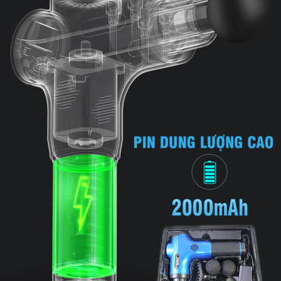 Súng (Máy) Massage Cầm Tay Nikio NK-170B - 6 Đầu Matxa, 5 Chế Độ, 6 Tốc Độ Mát Xa, Pin Sạc Không Dây 2000mAh - Hỗ Trợ Giảm Đau Nhức Và Giãn Cơ Toàn Thân, Công Nghệ Bộ Gõ Thế Hệ Mới