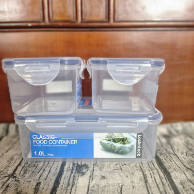 Bộ 3 Hộp Nhựa Classic Lock&Lock Hình Chữ Nhật Khóa 4 Cạnh Kín Hơi (1 Hộp 1L và 2 Hộp 470ml)