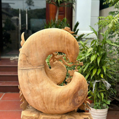 Tượng gia đình gà phong thủy bằng gỗ ngọc am kt 86×66×37cm