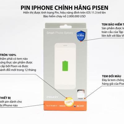 Pin PISEN dung lượng chuẩn cho iphone XSMax - Hàng chính hãng