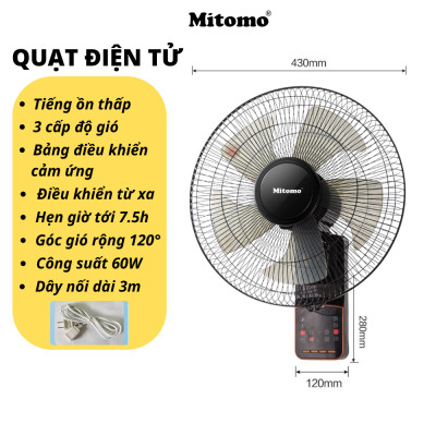 Quạt treo tường điều khiễn từ xa remote Mitomo FTT-60 hàng chính hãng