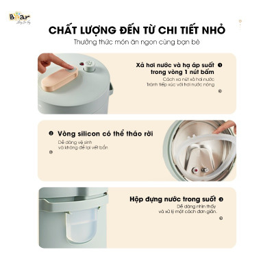 Nồi áp suất Bear SB-AS25L - Dung tích 2.5L, Nhiều chế độ, Hẹn giờ - Bản Tiếng Việt, Hàng chính hãng