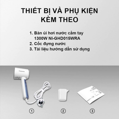 [ Hàng Chính Hãng ] Bàn Ủi Hơi Nước Cầm Tay Panasonic NI-GHD015WRA – Công Suất 1300W, Diệt Khuẩn, Là Phẳng Nhanh