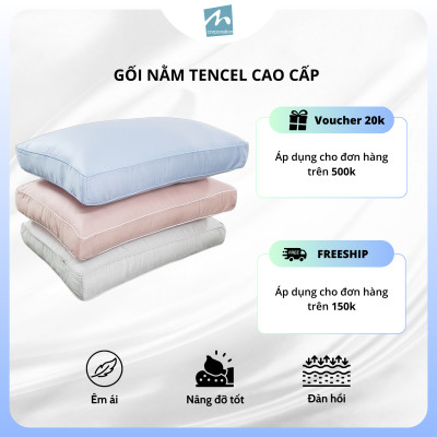 Combo Ruột Gối và Vỏ Gối nằm lụa Tencel cao cấp MYM size 40x60x7cm màu trơn Hỗ trợ giấc ngủ tự nhiên