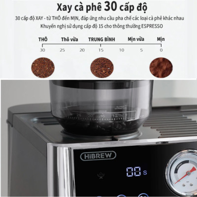 Máy pha cà phê Espresso chuyên nghiệp 3 trong 1 thương hiệu Mỹ cao cấp HiBREW H7A - Hàng Nhập Khẩu