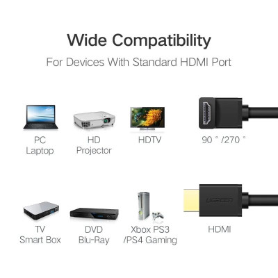 Ugreen UG10120HD103TK 1M màu Đen Cáp tín hiệu HDMI chuẩn 1.4 đầu bẻ góc 90 độ - HÀNG CHÍNH HÃNG