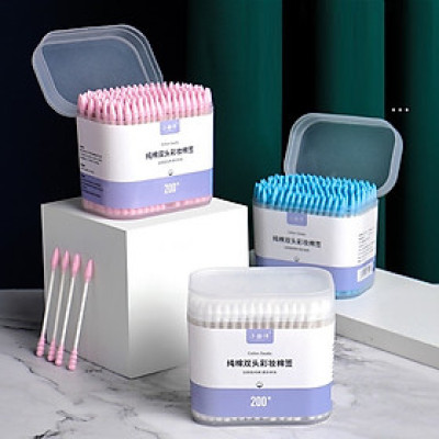 Dụng cụ trang điểm làm đẹp sức khỏe - Set hộp 200c tăm bông ráy tai lớn cao cấp với 2 đầu tăm thiết kế hình dáng khác nhau làm sạch sâu bên trong , phù hợp cho mọi người
