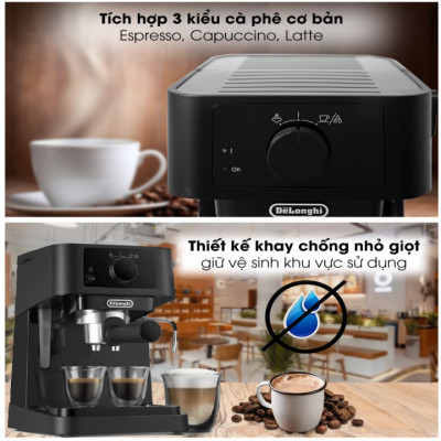 Máy pha cà phê Espresso nhãn hiệu Delonghi EC235.BK công suất 1100 (W) với dung tích 1 lít Áp suất 15 bar - HÀNG NHẬP KHẨU