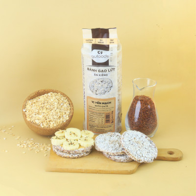 Bánh gạo lứt GUfoods vị Yến mạch - Không chiên dầu, Không đường, Lành mạnh, Phù hợp Eat clean, Ăn vặt healthy, Thực dưỡng, Tập gym, Thuần chay