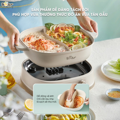Nồi Lẩu Điện 2 Ngăn Bear SB-NL60U Nhiều Chế Độ Dung Tích 6 Lít Công Suất 1600 W - Hàng Chính Hãng
