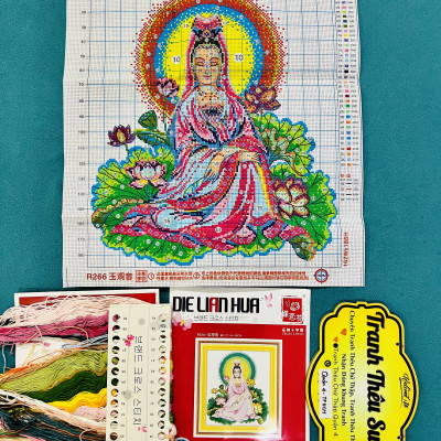 Tranh thêu chữ thập Quan âm R266, kích thước 45 x 50 cm