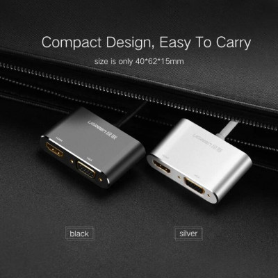 Ugreen UG20421MD115TK Màu Bạc Bộ chuyển đổi Mini DP sang HDMI + VGA vỏ nhôm - HÀNG CHÍNH HÃNG