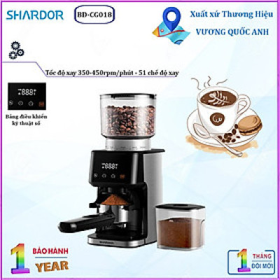 Máy xay hạt cà phê Espresso cao cấp Shardor BD-CG018 Tích hợp 51 chế độ xay hạt cà phê- hàng chính hãng