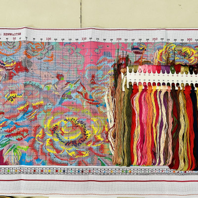 Tranh thêu kín chữ thập Hoa mẫu đơn  vs8071, kích thước 50 x 90 cm