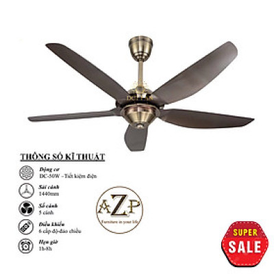 Siêu Sales QUẠT TRẦN AZP- 5 CÁNH NHỰA, CÔNG XUẤT 50W, CÓ REMOTE- Hàng Nhập Khẩu