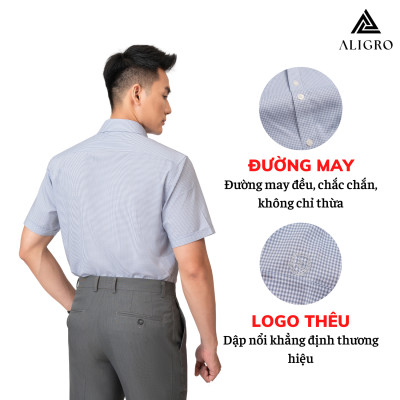 Áo sơ mi nam ngắn tay ALIGRO kẻ caro nhỏ màu ghi form slim vừa công sở thời trang trẻ trung lịch lãm ALGS-C118