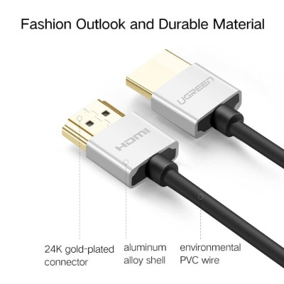 Ugreen UG30476HD117TK 1M màu Bạc Cáp tín hiệu HDMI chuẩn 2.0 sợi siêu nhỏ cao cấp - HÀNG CHÍNH HÃNG