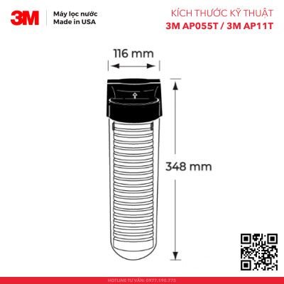 Bộ Lọc Thô 3M AP11T | AP055T Cao Cấp Kèm Lõi 10 inch Không Dùng Điện, Không Nước Thải, Nhập Khẩu Mỹ - Hàng Chính Hãng 3M