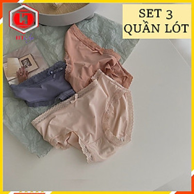 Set 3 Quần Lót Nữ Su Lạnh Viền Ren Đính Nơ - Quần Chip Nữ Cao Cấp - Quần Lót Nữ Su Đúc - Quần Lót Nữ Sexy