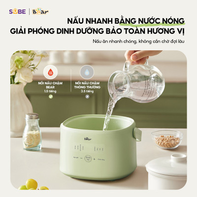 Nồi Nấu Cháo, Nấu Chậm Bear 1L SB-NNC10 Hàng chính hãng