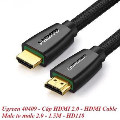 Ugreen UG40409HD118TK 1.5M màu Đen Cáp tín hiệu HDMI chuẩn 2.0 hỗ trợ phân giải 4K - HÀNG CHÍNH HÃNG