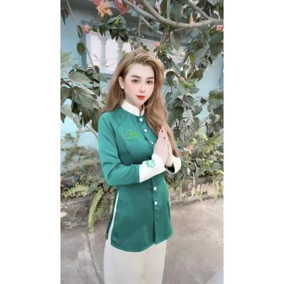 Đồ Lam đi chùa thiết kế cao cấp sj22 thêu sen bọc vải thủ công