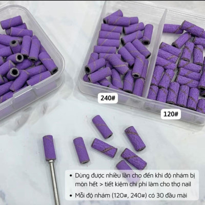 [Giá Ưu Đãi] Combo Đầu Mài Nhám Tím Mini 120/240 + Lõi Lắp Siêu Êm, Hộp 60 Chiếc Kèm Lõi Làm Nhám Bề Mặt Móng Làm Nail Phương Miu